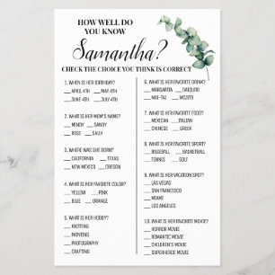 Eucalyptus How well do you know Bride Game card