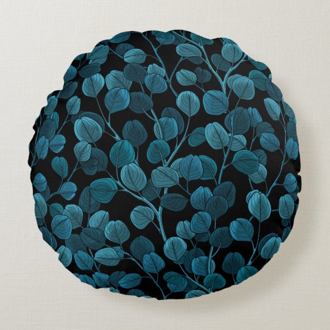 Eucalyptus in blue round pillow (Front)