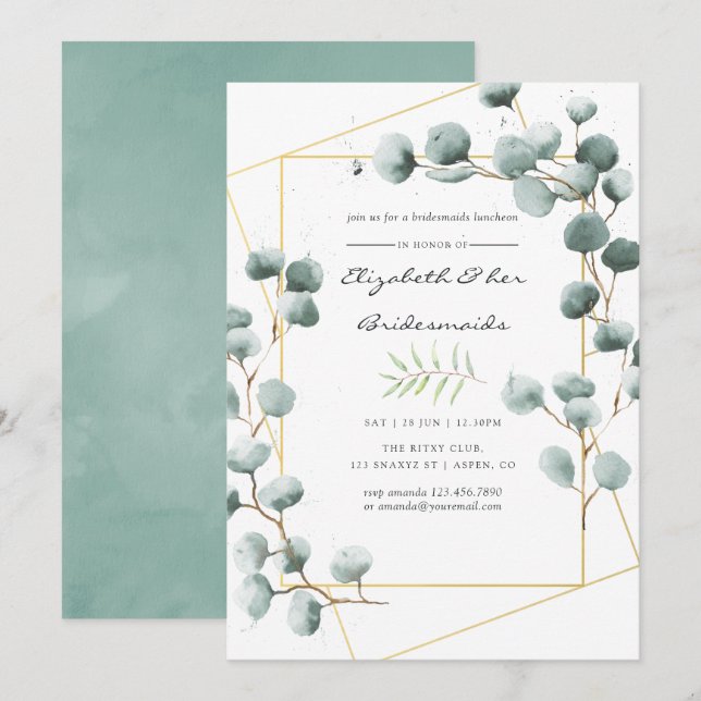 Eucalyptus invitation de déjeuner Géométrique (Devant / Derrière)