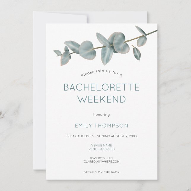 Eucalyptus Itinerary Bachelorette Party Weekend Invitation (Front)