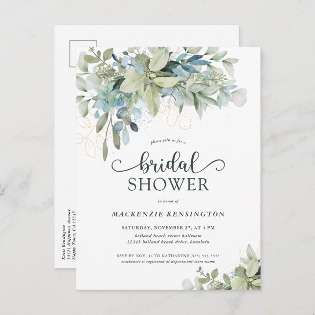 Eucalyptus Joli Script Bridal Douche Invitation (Devant / Derrière)