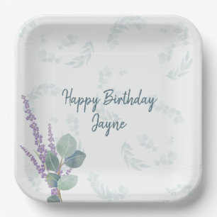 Eucalyptus Lavender Botanical Birthday Party Paper Plate