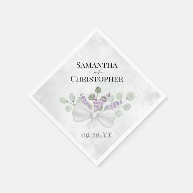 Eucalyptus & Lavender Bouquet Rustic Boho Wedding Napkin (Corner)