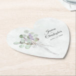 Eucalyptus & Lavender Bouquet Rustic Wedding Paper Coaster<br><div class="desc">These beautiful heart shaped paper coasters feature a beautiful hand painted watercolor design with a rustic bouquet in shades of eucalyptus leaves and lavender flowers in shades of light purple and sage green. The elegant yet simple boho chic design includes the names of the couple in fancy script lettering as...</div>