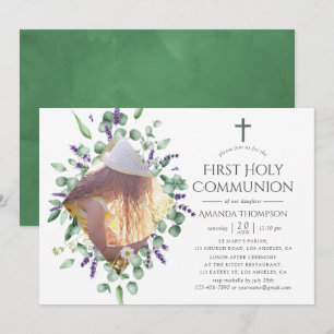 Eucalyptus Lavender First Holy Communion Invitation