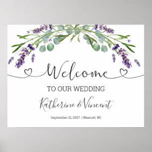 Eucalyptus Lavender Flowers Wedding Welcome  Poster