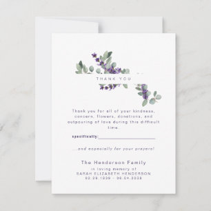 Eucalyptus Lavender Funeral Small Thank You Card
