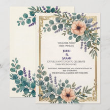 Eucalyptus Lavender Gold Frame Wedding Invitation 