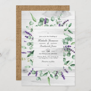 Eucalyptus Lavender Rustic Country QR Code Wedding Invitation