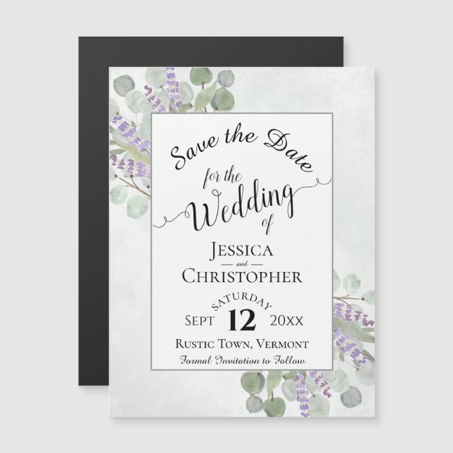 Eucalyptus & Lavender Rustic White Save the Date Magnetic Invitation (Front/Back)