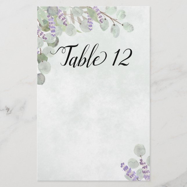 Eucalyptus & Lavender Table Seating Chart Blank (Front)
