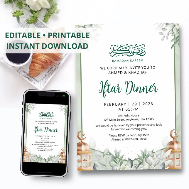 Eucalyptus Leaf Copper Lantern RamadanI Iftar Invitation (Creator Uploaded)