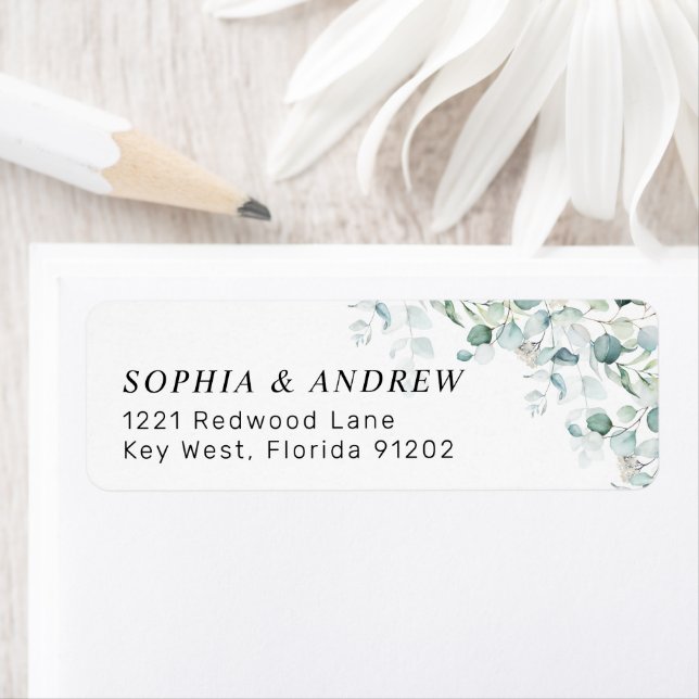 Eucalyptus Leaf Floral Return Address Label (Insitu)