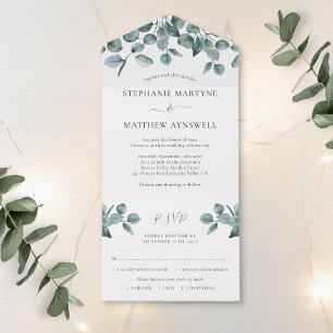 Eucalyptus Leaf Foliage Modern Wedding All In One Invitation