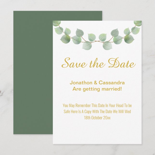 EUCALYPTUS LEAF GOLD SAGE 2 SAVE THE DATE (Front/Back)