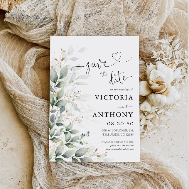 Eucalyptus Leaf Greenery Save The Date Card (Creator Uploaded)