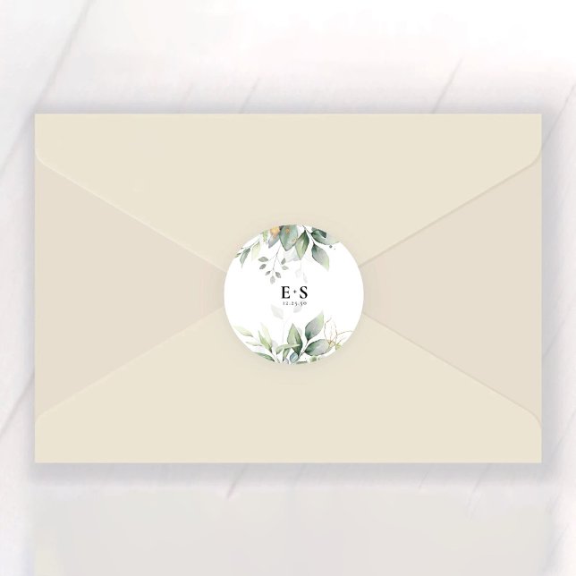 Eucalyptus Leaf Greenery Wedding Classic Round Sticker (Creator Uploaded)