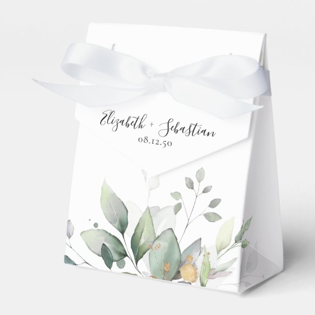  Eucalyptus Leaf Greenery Wedding  Favor Box (Front Side)