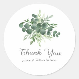 Eucalyptus Leaf Nature Greenery Script Thank You Classic Round Sticker