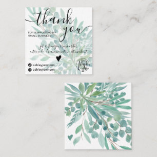 Eucalyptus leaf watercolor green order thank you square business card