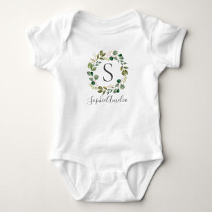 Eucalyptus Leafy Wreath Personalized Baby Name Bodysuit