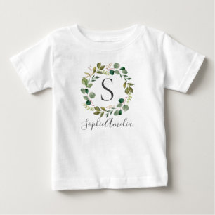 Eucalyptus Leafy Wreath Personalized Baby Name T-Shirt