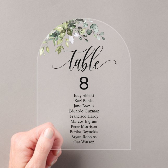 Eucalyptus Leaves Arch Wedding Seating Chart Table Acrylic Invitations (Insitu (Handheld))