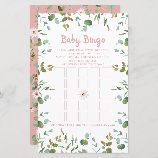 Eucalyptus Leaves Baby Shower Baby Bingo (Front/Back)