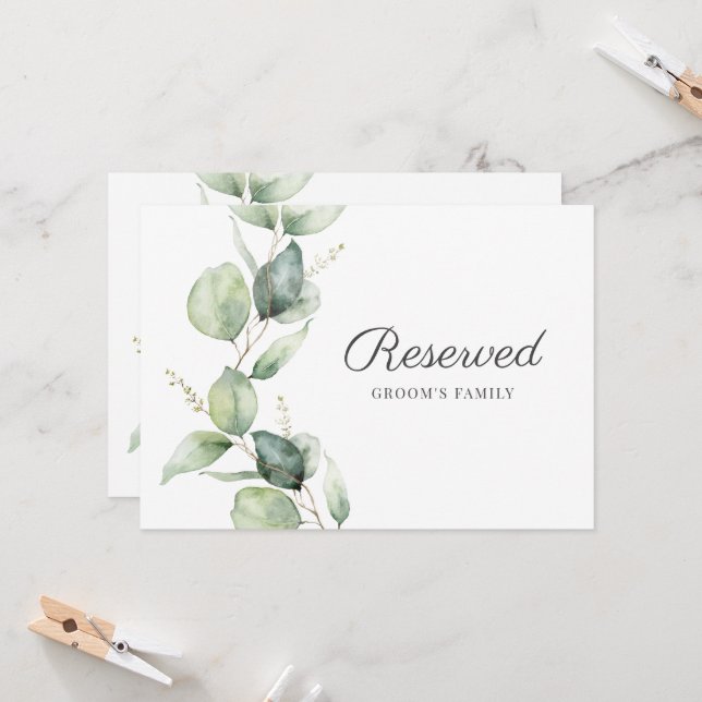 Eucalyptus Leaves Botanical Wedding Reserved Sign (Front/Back In Situ)
