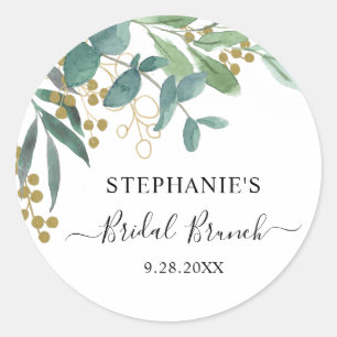 Eucalyptus Leaves Bridal Brunch Classic Round Sticker