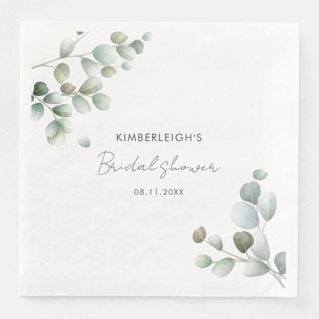 Eucalyptus Leaves Bridal Shower Napkin (Front)