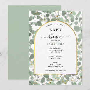 Eucalyptus Leaves Gender Neutral Gold Baby Shower Invitation