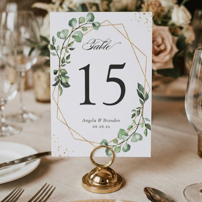 Eucalyptus Leaves Geometric Wedding Table Numbers (Creator Uploaded)