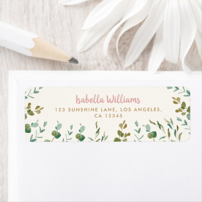 Eucalyptus Leaves Girl Baby Shower Return Address  (Insitu)