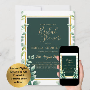 Eucalyptus Leaves GOLD Bridal Shower Invitation
