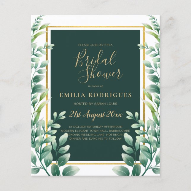 Eucalyptus Leaves GOLD Bridal Shower Invitation Flyer (Front)