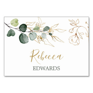 Eucalyptus Leaves Gold Floral Place card