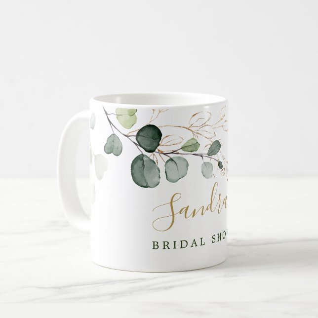 Eucalyptus Leaves Gold Floral, your name coffee  Coffee Mug (Front Left)