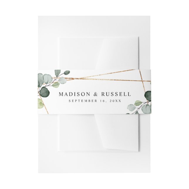 Eucalyptus Leaves Gold Geometric Invitation Belly Band (Front Example)