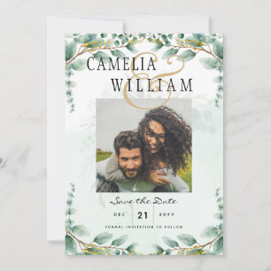 Eucalyptus Leaves GOLD WEDDING QR CODE BUDGET Invitation