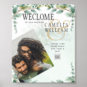 Eucalyptus Leaves GOLD WEDDING QR CODE BUDGET Poster