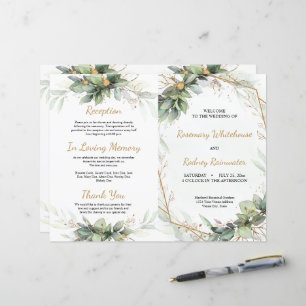 Eucalyptus Leaves Golden Greenery Wedding Program