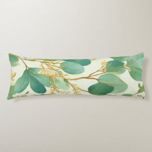 Eucalyptus Leaves Green and Gold Design Body Pillow