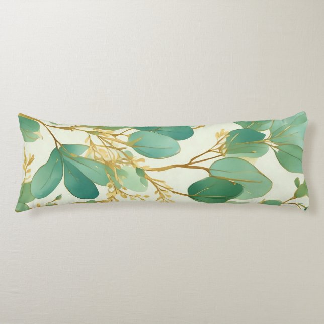 Eucalyptus Leaves Green and Gold Design Body Pillow (Front)