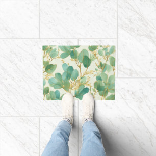 Eucalyptus Leaves Green and Gold Design Doormat