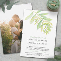 Eucalyptus leaves green water wedding invitation