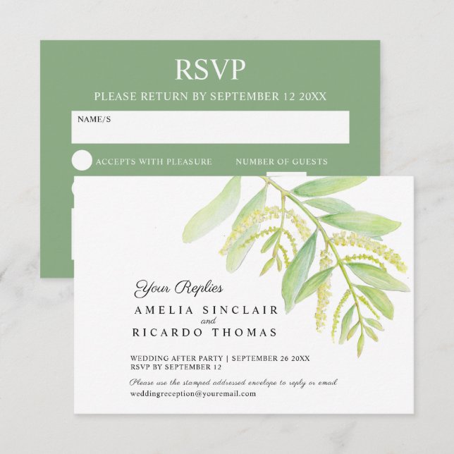  Eucalyptus leaves green water wedding  RSVP Card (Front/Back)