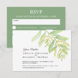  Eucalyptus leaves green water wedding  RSVP Card