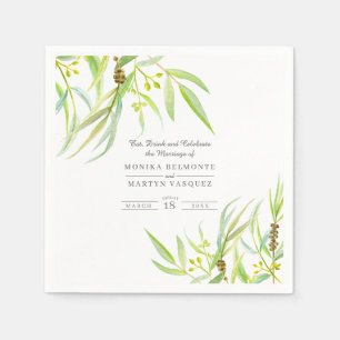 Eucalyptus leaves green watercolor wedding napkin