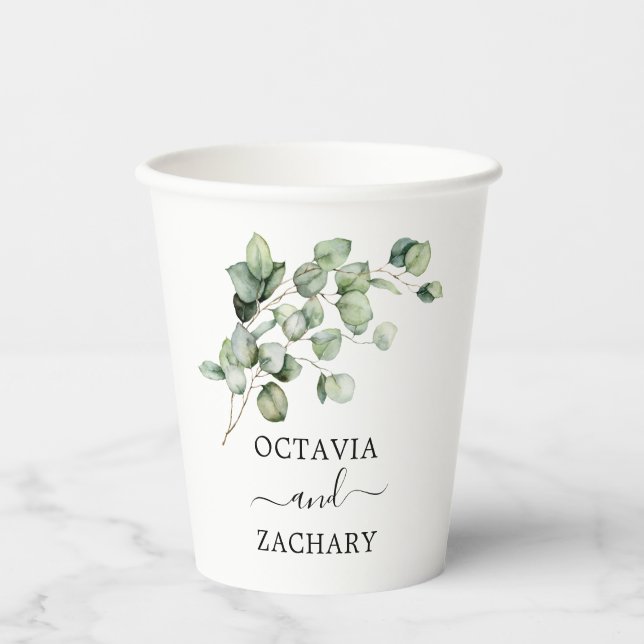 Eucalyptus Leaves Greenery Elegant Minimalist  Paper Cups (Front)